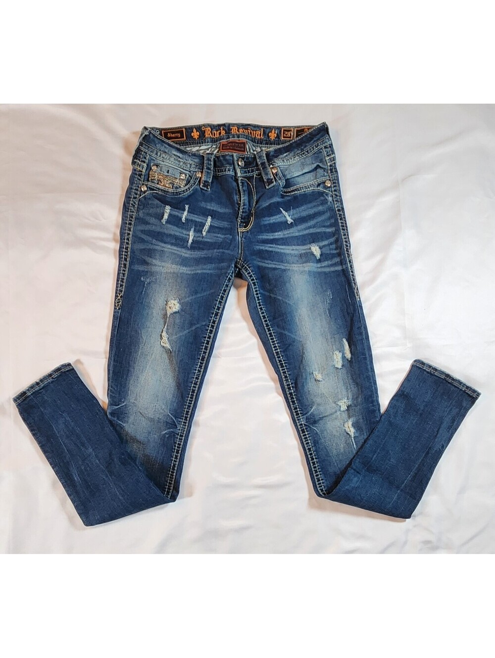 Rock Revival Women's Sherry Mid Rise Skinny Jeans Distressed S 28 Length 31